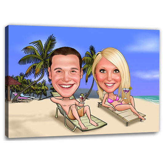 Karikatur vom Foto - Am Strand mit Cocktail (ca102couple) - Lustige individuelle Karikatur vom eigenen Foto