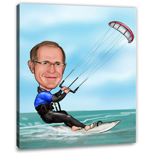 Karikatur vom Foto - Kite-Surver (ca1115) - Lustige individuelle Karikatur vom eigenen Foto