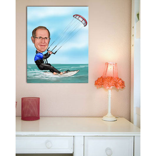 Karikatur vom Foto - Kite-Surver (ca1115) - Lustige individuelle Karikatur vom eigenen Foto