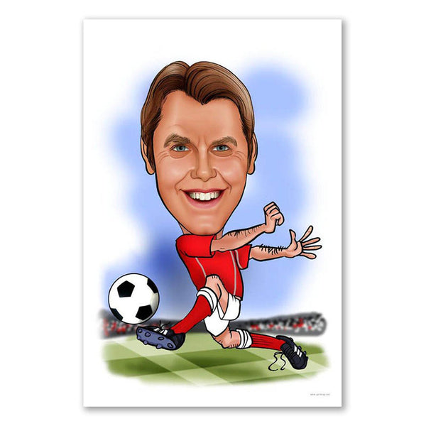 Karikatur vom Foto - Fussball in Rot (ca1133) - Lustige individuelle Karikatur vom eigenen Foto