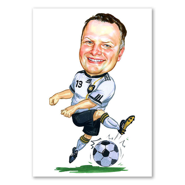 Karikatur vom Foto - Fussballspieler Weiss-Schwarz (ca2026) - Lustige individuelle Karikatur vom eigenen Foto