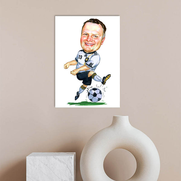 Karikatur vom Foto - Fussballspieler Weiss-Schwarz (ca2026) - Lustige individuelle Karikatur vom eigenen Foto