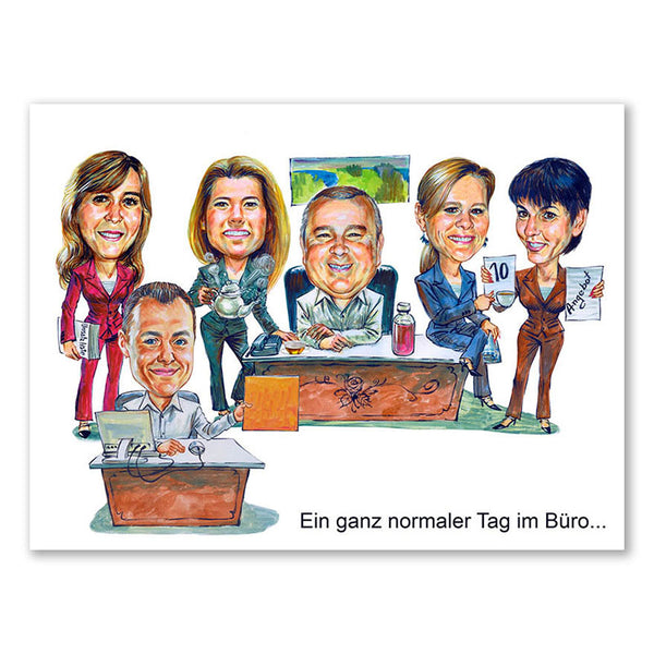 Karikatur vom Foto - Team im Büro (ca2061) - Lustige individuelle Karikatur vom eigenen Foto