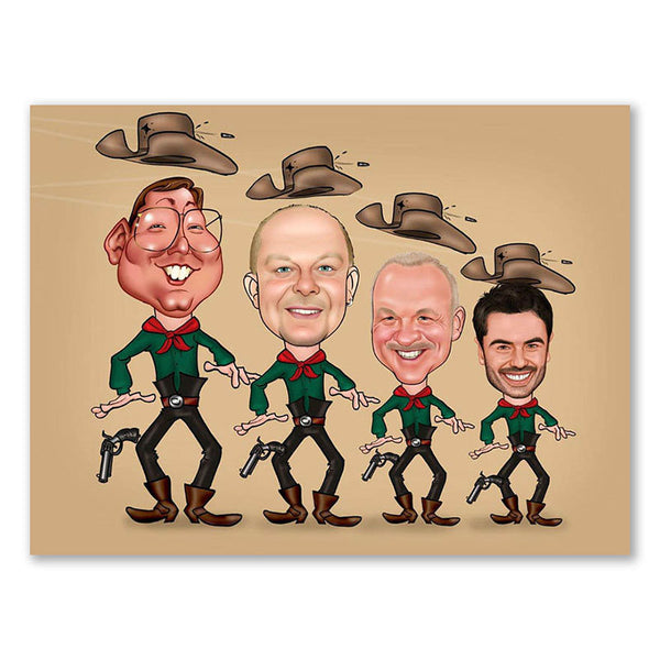 Karikatur vom Foto - Cowboys (ca218) - Lustige individuelle Karikatur vom eigenen Foto