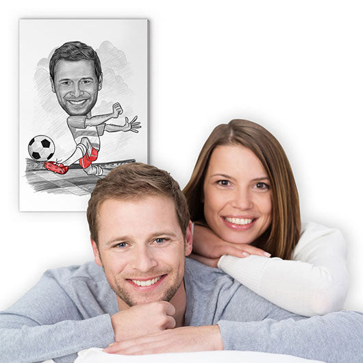 Karikatur vom Foto - Fussball weiss rot (andere Vereins-Shirts mgl.Zeichnung rot (ca309pen-red) - Lustige individuelle Karikatur vom eigenen Foto