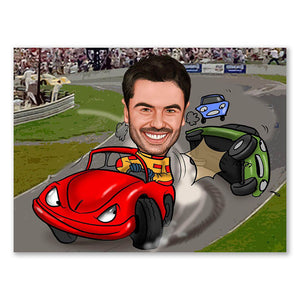 Karikatur vom Foto - Rennfahrer Formel X  (ca315) - Lustige individuelle Karikatur vom eigenen Foto