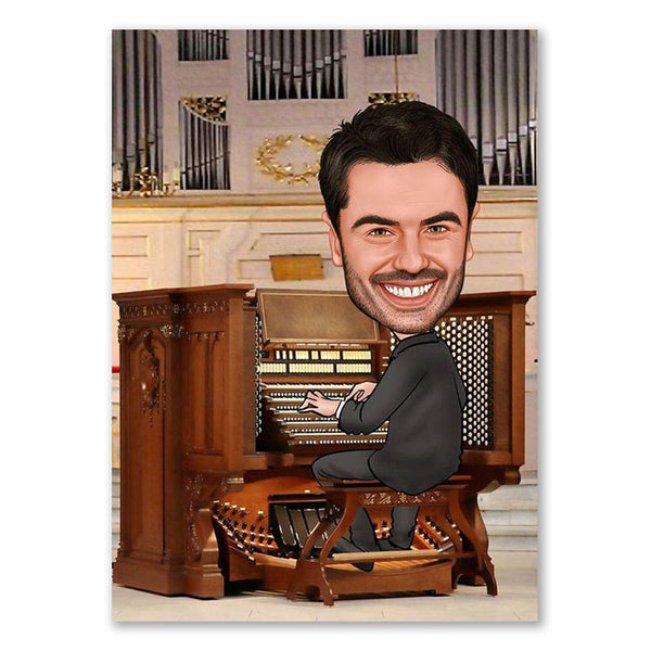 Karikatur vom Foto - Organist (andere Instrumente mgl.) (ca440) - Lustige individuelle Karikatur vom eigenen Foto