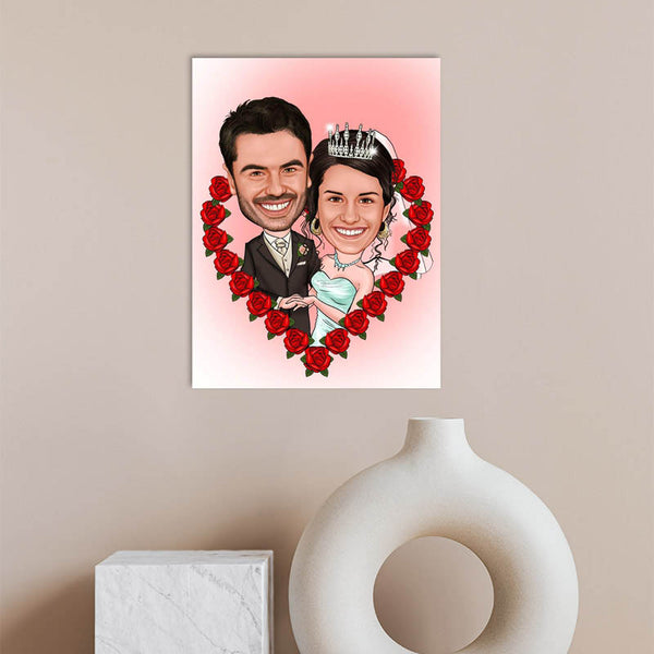 Karikatur vom Foto - Hochzeit in Rosen (ca511) - Lustige individuelle Karikatur vom eigenen Foto