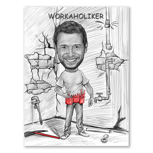 Karikatur vom Foto - Workaholic Zeichnung mit rot (ca758pen-red) - Lustige individuelle Karikatur vom eigenen Foto