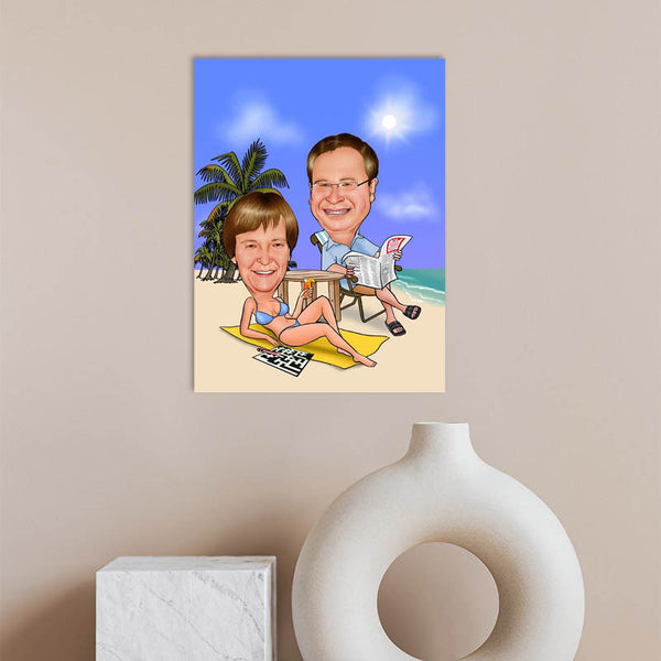 Karikatur vom Foto - Typischer Strand-Urlaub (ca945) - Lustige individuelle Karikatur vom eigenen Foto