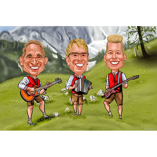 Karikatur vom Foto - Bayrische Musikband (ca973) - Lustige individuelle Karikatur vom eigenen Foto