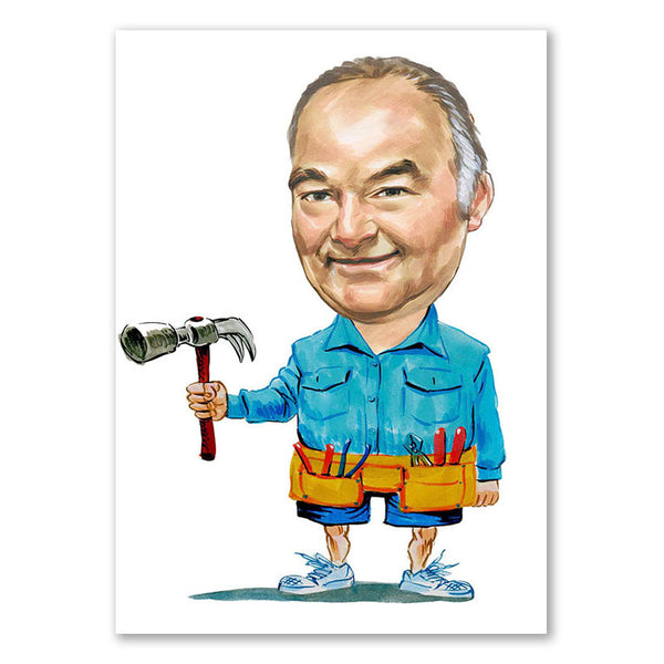 Karikatur vom Foto - Handwerker mit Hammer (cdi414) - Lustige individuelle Karikatur vom eigenen Foto