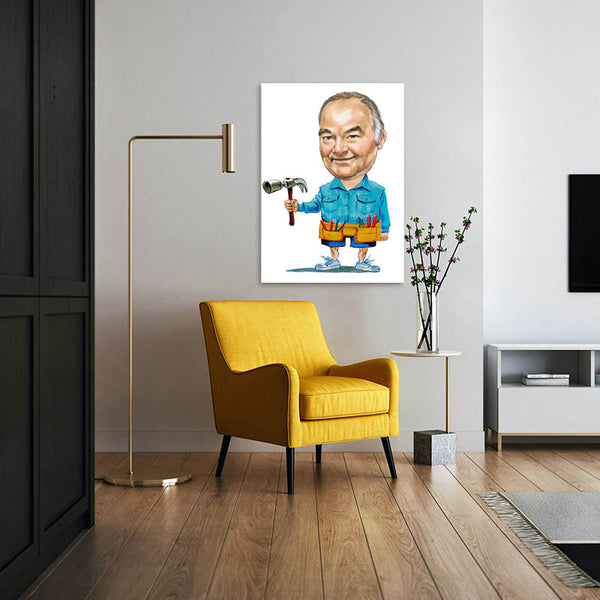 Karikatur vom Foto - Handwerker mit Hammer (cdi414) - Lustige individuelle Karikatur vom eigenen Foto