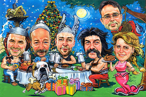 Karikatur vom Foto - Gruppe Gallier an Weihnachten (cju669) - Lustige individuelle Karikatur vom eigenen Foto