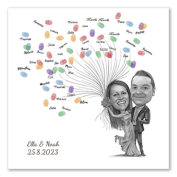 Fingerabdruck-Leinwand - Hochzeitspaar mit Ballons (fpca2059) - Fingerabdruck Leinwand