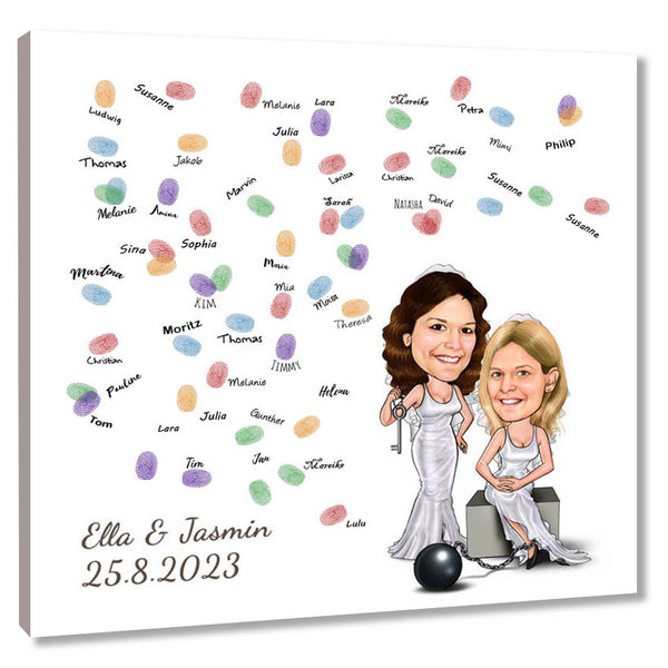 Fingerabdruck-Leinwand - Hochzeitspaar 2 Frauen an der Kette (fpca1002) - Fingerabdruck Leinwand