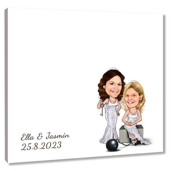 Fingerabdruck-Leinwand - Hochzeitspaar 2 Frauen an der Kette (fpca1002) - Fingerabdruck Leinwand