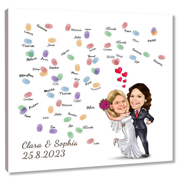 Fingerabdruck-Leinwand - Hochzeitspaar 2 Frauen (fpca1003) - Fingerabdruck Leinwand