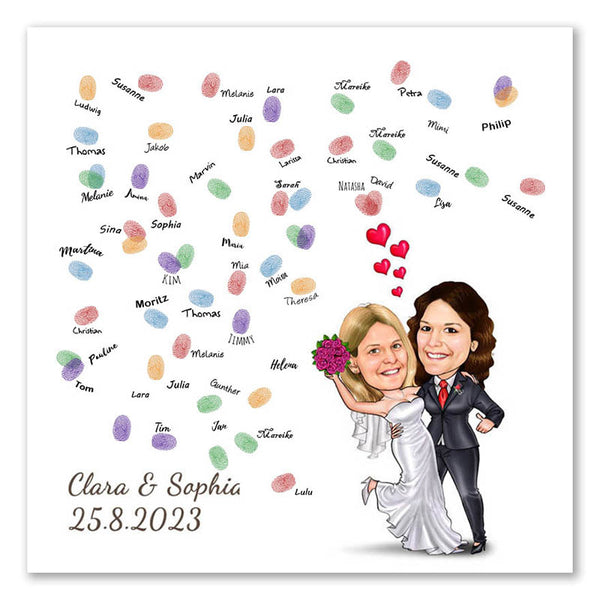 Fingerabdruck-Leinwand - Hochzeitspaar 2 Frauen (fpca1003) - Fingerabdruck Leinwand